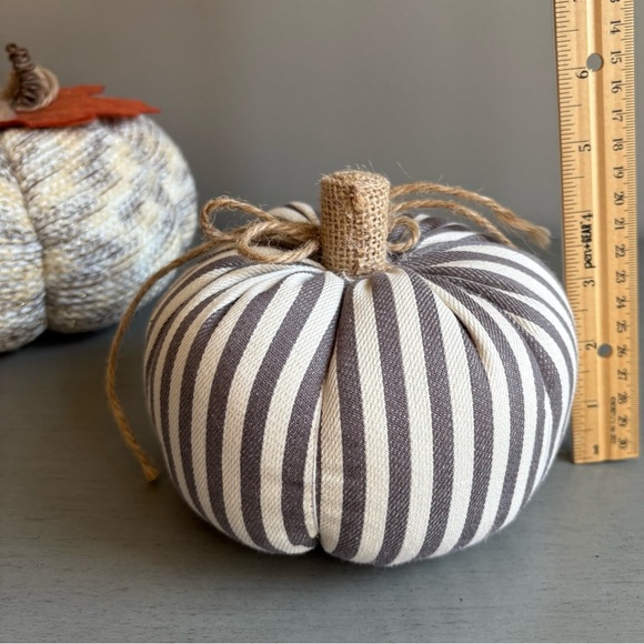 Holiday Halloween Fall Decorative Fabric Pumpkins Set of 3 Gray, White, Cream - Picture 11 of 16